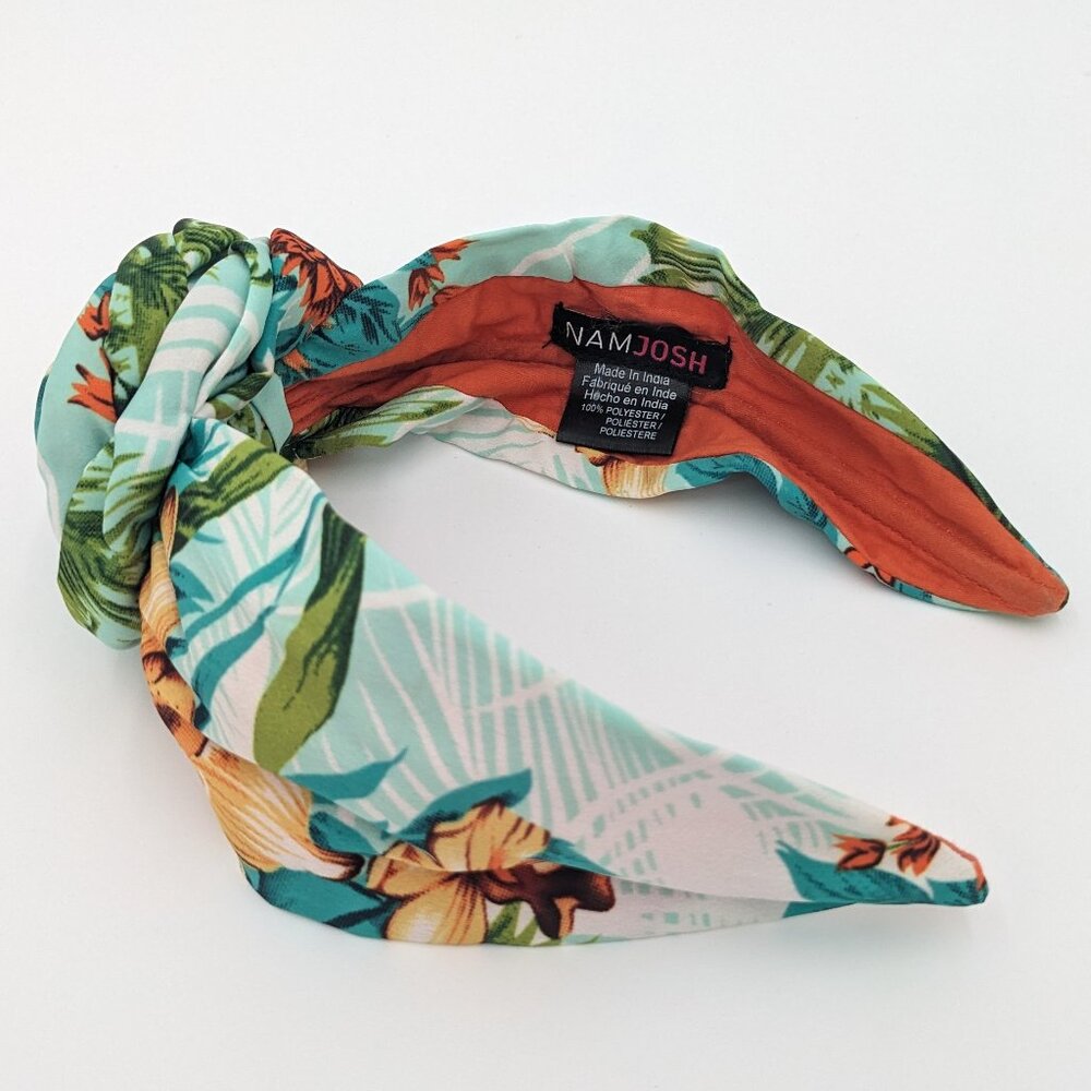 Anthropologie Nam Josh Tropical Knotted Blue Floral Headband with Rosette